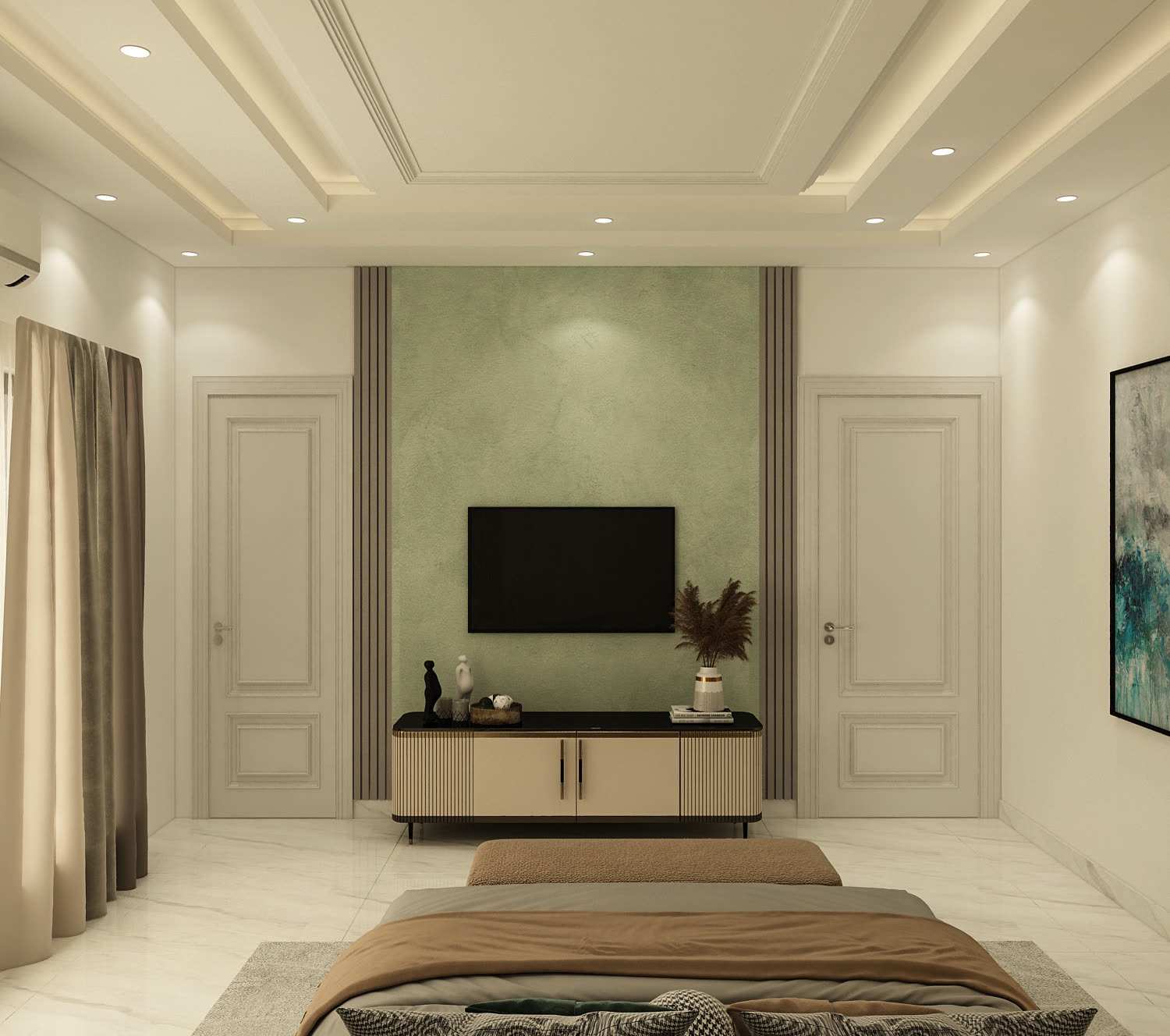 Residential bedroom feature wall with custom graphic finish