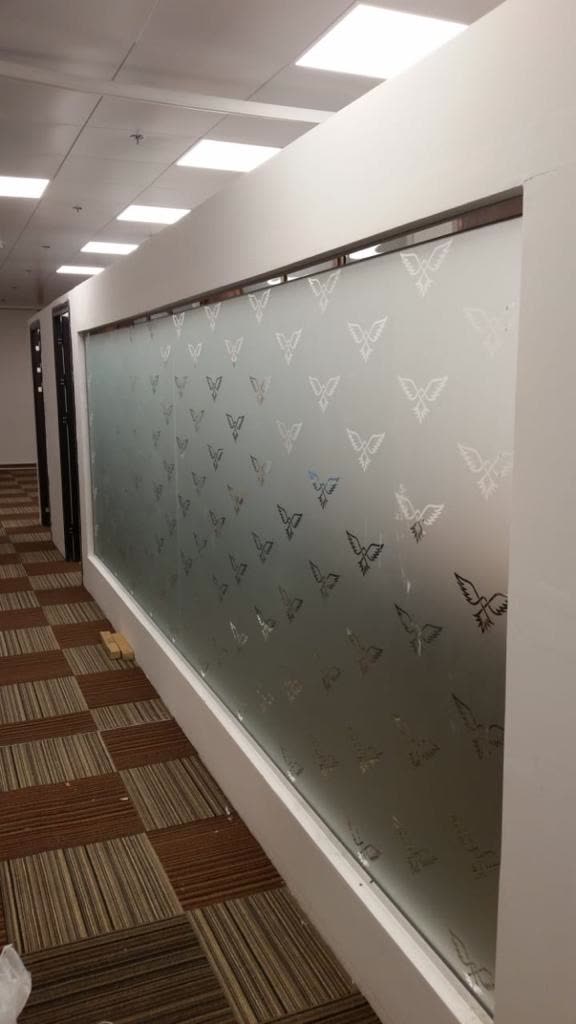 Frosted glass partition, custom office fit-out detail