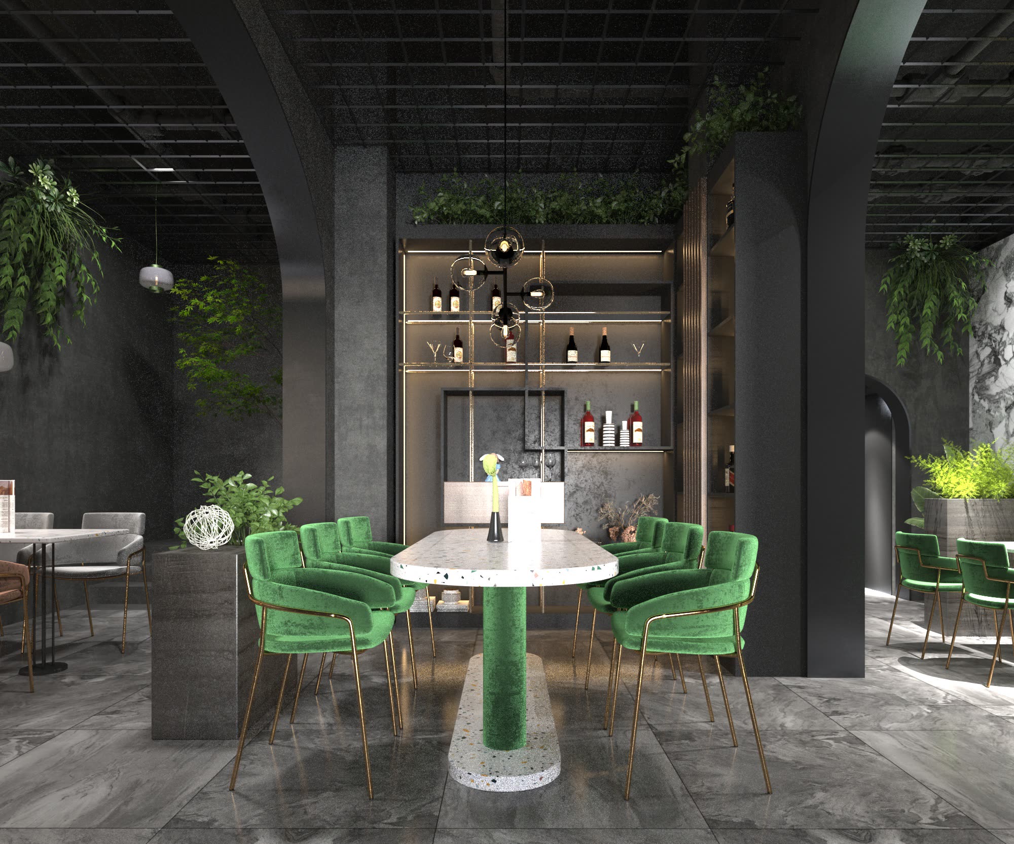 Industrial-style restaurant fit-out, dining area
